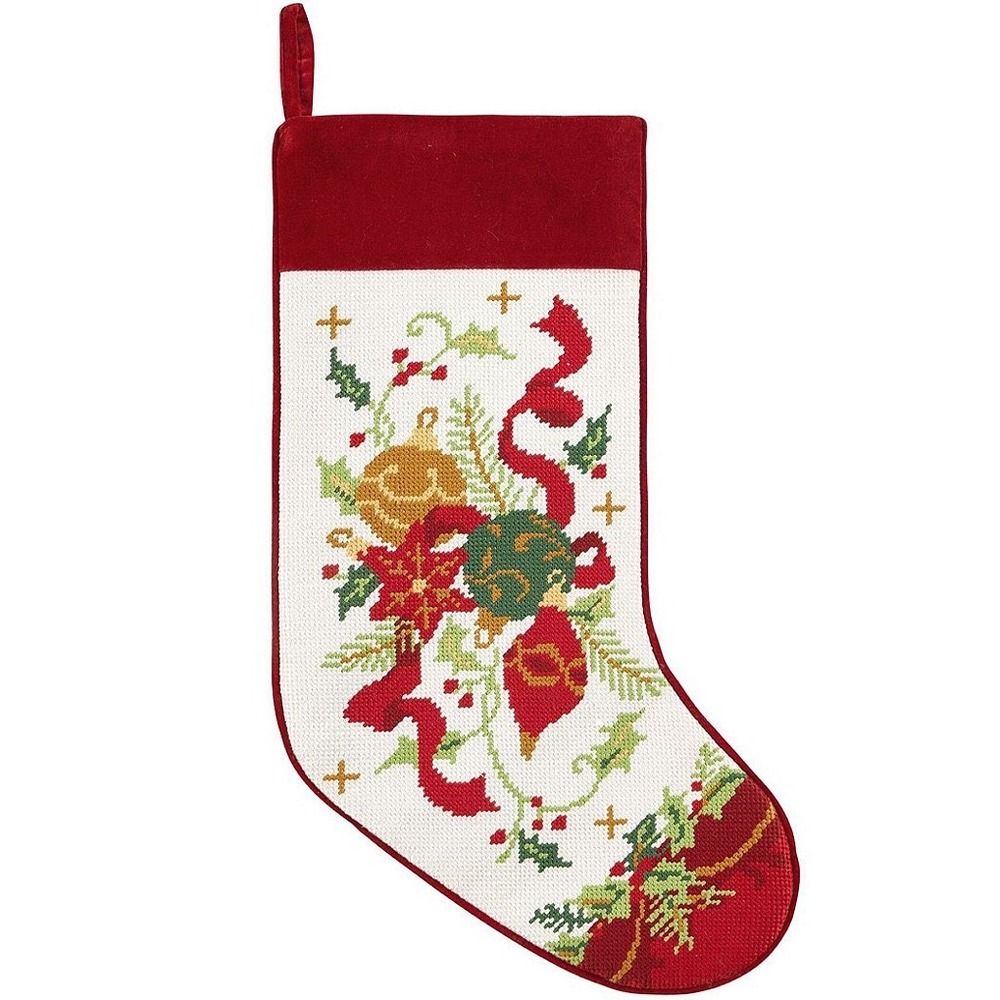 Peking Handicraft Needlepoint Christmas Stocking Ornaments Red Velvet NWT